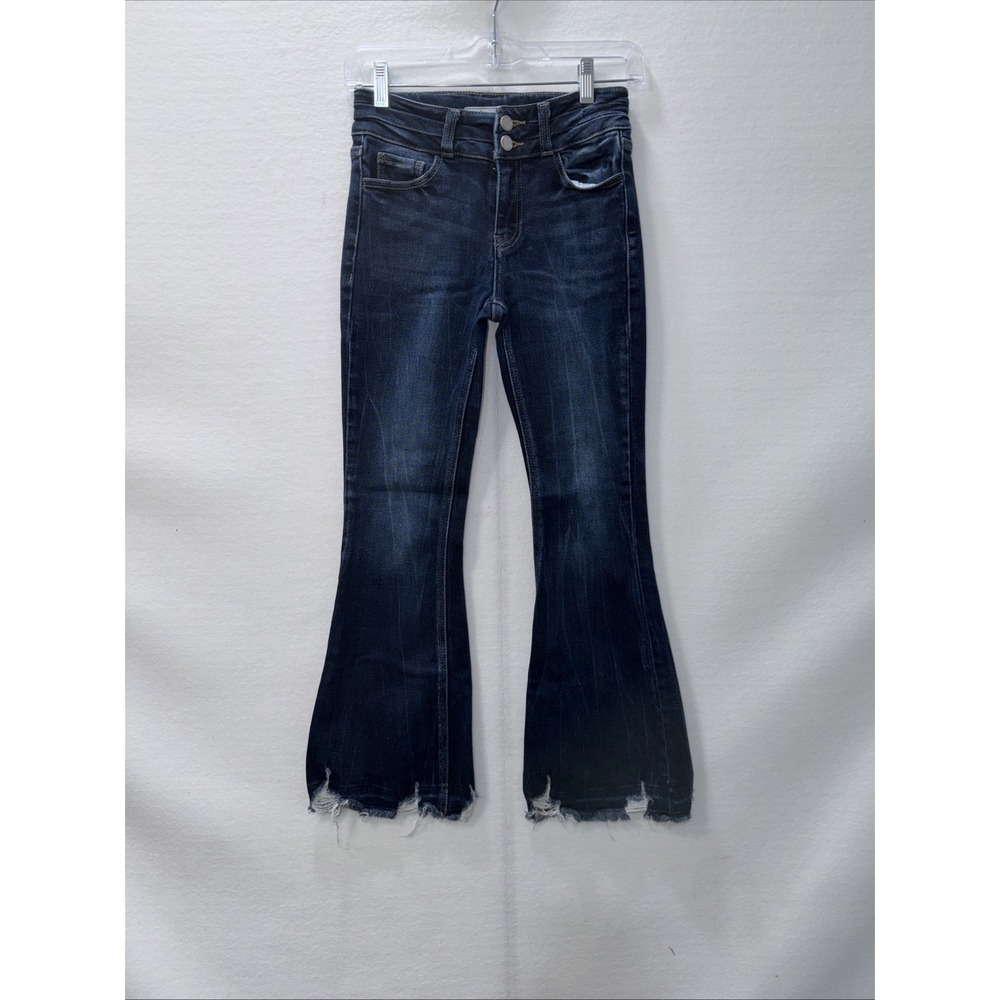 Kancan High Rise Raw Hemmed Flare Leg Distressed Denim Jeans 144635 Size 12 - Picture 1 of 12